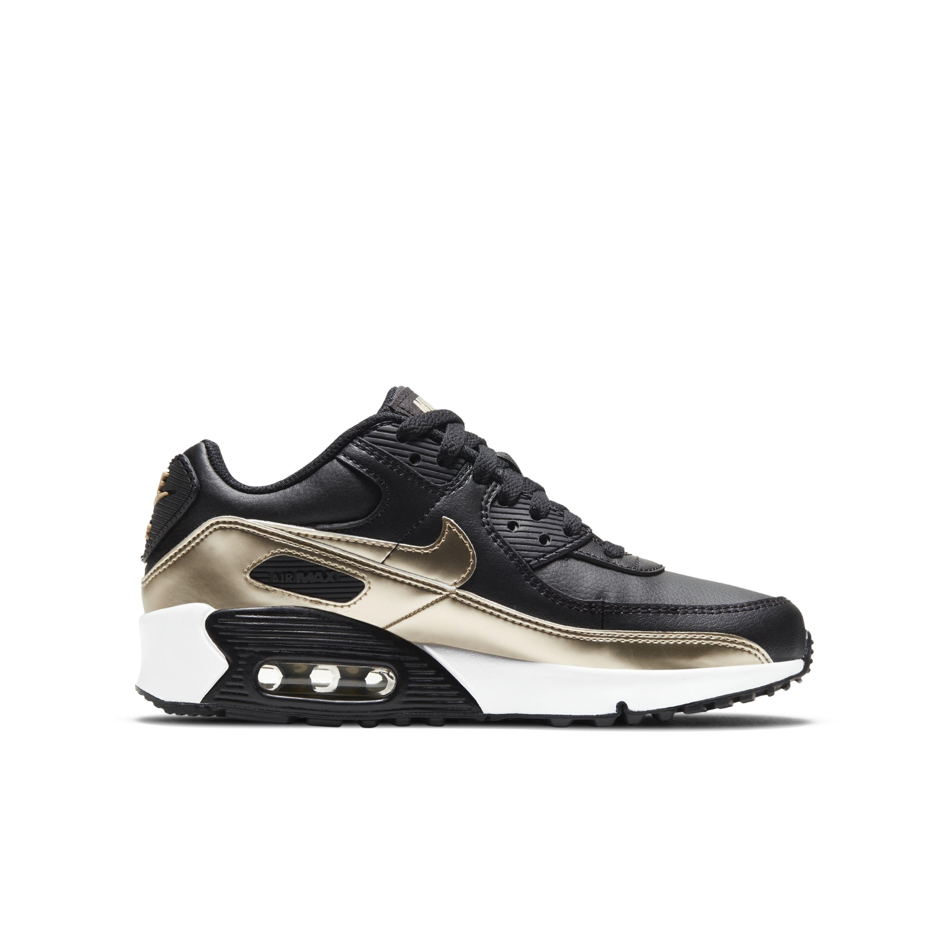 Nike Air Max 90 LTR Black Metallic Gold White Grade School Boys Shoe Hibbett